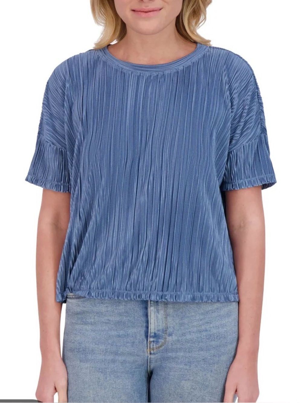 Andrew Marc Women's Plisse Top Blue